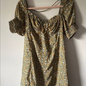 Olive Green Floral off the shoulder Dress